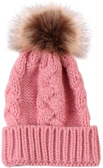 Winter Warm Gebreide Muts Schattige Kinderen Hoed Baby Haak Beanie Cap Acryl Fiber Hat (Zwart) roze