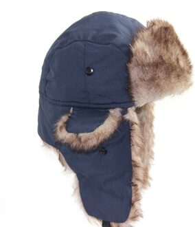 Winter Warm Houden Unisex Mannen Vrouwen Russische Hoed Trapper Bomber Warm Oorklep Winter Ski Hoed Mode Pluizige Faux Fur cap marine blauw