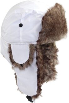 Winter Warm Houden Unisex Mannen Vrouwen Russische Hoed Trapper Bomber Warm Oorklep Winter Ski Hoed Mode Pluizige Faux Fur cap wit