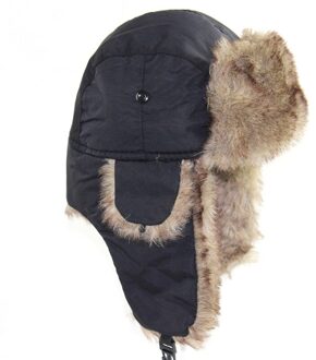 Winter Warm Houden Unisex Mannen Vrouwen Russische Hoed Trapper Bomber Warm Oorklep Winter Ski Hoed Mode Pluizige Faux Fur cap zwart