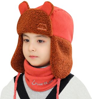 Winter Warm Kinderen Kids Winddicht Plus Fluwelen Fleece Oorkleppen Bescherming Effen Hoed + Sjaal Sets Cartoons Beer Hoed koffie