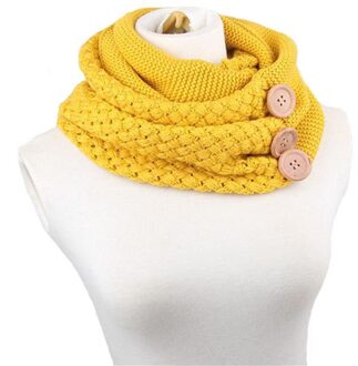 Winter Warm Knit Infinity Sjaal Luxe Vrouwen Effen Kleur Gehaakte Patroon Basic Chunky Grote Knop Gebreide Snood Ring Sjaal geel