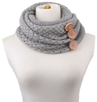 Winter Warm Knit Infinity Sjaal Luxe Vrouwen Effen Kleur Gehaakte Patroon Basic Chunky Grote Knop Gebreide Snood Ring Sjaal grijs