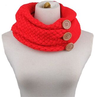 Winter Warm Knit Infinity Sjaal Luxe Vrouwen Effen Kleur Gehaakte Patroon Basic Chunky Grote Knop Gebreide Snood Ring Sjaal rood