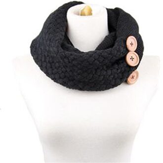 Winter Warm Knit Infinity Sjaal Luxe Vrouwen Effen Kleur Gehaakte Patroon Basic Chunky Grote Knop Gebreide Snood Ring Sjaal zwart