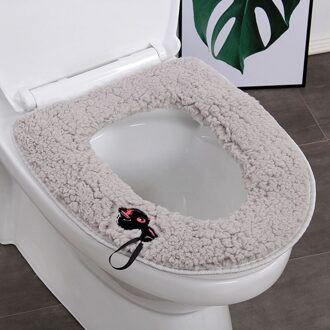 Winter Warm Toilet Seat Cover Comfortabele Coral Cartoon Kat Zachte Wc Mat Badkamer Accessoires grijs