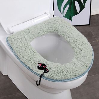 Winter Warm Toilet Seat Cover Comfortabele Coral Cartoon Kat Zachte Wc Mat Badkamer Accessoires groen