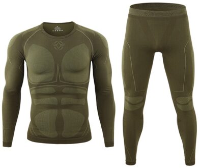 Winter Warm Up Mannen Skiën Ondergoed Set Ski Jas En Broek Thermische Snel Droog Skiën Kleding Voor Ski/Snowboard/Fietsen Xl / leger groen