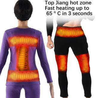 Winter Warm Verwarming Ondergoed Usb Verwarmde Katoen Thermische Mannen Vrouwen Paars Lange Tops Broek Sets Voor Outdoor Sport Ski
