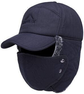 Winter Warme Muts Afneembare Masker Full Face Outdoor Winddicht Hoed Vrouwen Mannen Baseball Cap Outdoor Fietsen Wandelen Skullies Blauw
