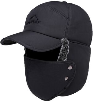 Winter Warme Muts Afneembare Masker Full Face Outdoor Winddicht Hoed Vrouwen Mannen Baseball Cap Outdoor Fietsen Wandelen Skullies zwart