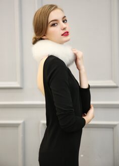 Winter Warme Sjaal Vrouwen Faux Vos Bontkraag Sjaals Sjaal Stola Harige Hals Wrap Cirkels wit