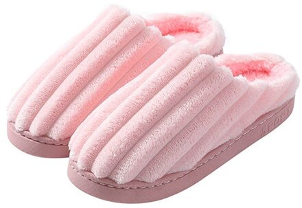 Winter Warme Thuis Vrouwen Bont Slippers Leuke Effen Kleur Indoor Katoen Dames Slippers Zachte Memory Foam Koppels Schoenen # P30 Roze / 9.5