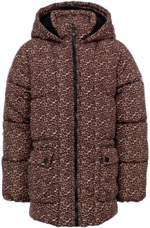 winter winterjas meisjes - bruin/zwart - panter - maat 110