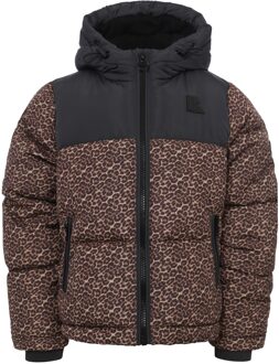 winter winterjas meisjes - bruin/zwart - panter - maat 140