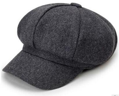 Winter Wol Baseball Caps Effen Kleur Literatuur en Kunst Krantenverkoper Dames Casual Plaid Baret Hoed Retro Achthoekige Caps M2272 donker grijs