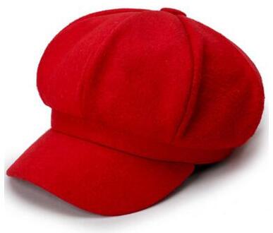Winter Wol Baseball Caps Effen Kleur Literatuur en Kunst Krantenverkoper Dames Casual Plaid Baret Hoed Retro Achthoekige Caps M2272 Rood