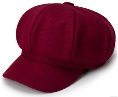 Winter Wol Baseball Caps Effen Kleur Literatuur en Kunst Krantenverkoper Dames Casual Plaid Baret Hoed Retro Achthoekige Caps M2272 wijn rood