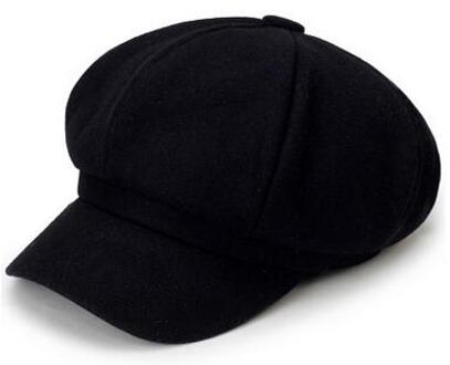 Winter Wol Baseball Caps Effen Kleur Literatuur en Kunst Krantenverkoper Dames Casual Plaid Baret Hoed Retro Achthoekige Caps M2272 zwart