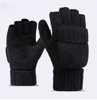 Winter Wol Handschoenen Dikke Warme Wanten Mode Mannen Vrouwen Hand Pols Warmer Winter Effen Dames Vingerloze Handschoenen Mitten zwart