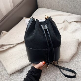 Winter Zak Vrouwen Mode-koreaanse Mode Een Schouder Messenger Bag Mode Emmer Zak zwart