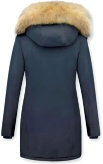 Winterjas met bontkraag parka jas Blauw - S