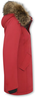 Winterjas met echte bontkraag slim fit Rood - XL