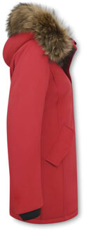 Winterjas met echte bontkraag slim fit Rood