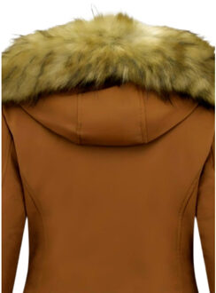 Winterjas met imitatie bontkraag slim fit Bruin