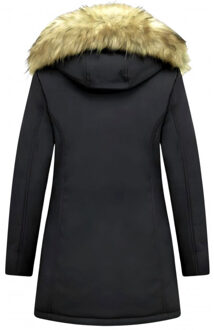 Winterjas met imitatie bontkraag slim fit - maat S Zwart