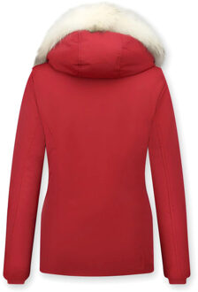 Winterjas rood bontkraag Wit - S