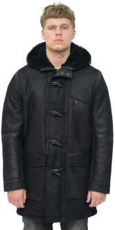 Winterjas voor heren van schapenvachtleer met capuchon-Montpellier Zwart - XS
