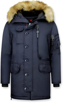 Winterjassen - Heren Winterjas Lang - Kunstkraag - Parka Jack Kodiak - Blauw - XL