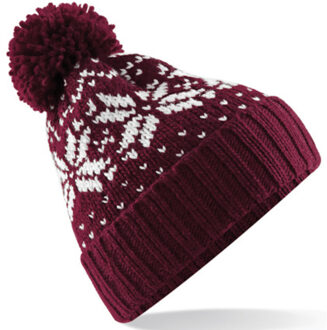 Wintermuts / Beanie Fair Isle - bordeaux rood - gesponnen acryl - volwassenen One size