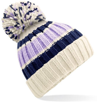 Wintermuts met Pompon - creme/lila - volwassenen One size