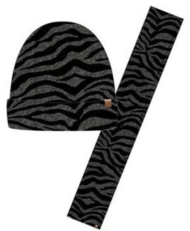 Wintersetje sjaal en muts antraciet zebra print voor meisjes - winter accessoires setje voor meisjes