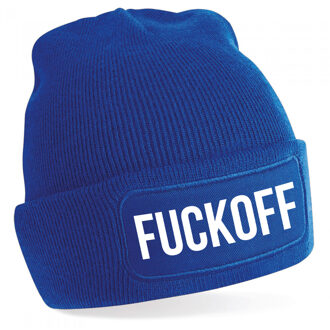wintersport muts - fuck off - blauw - one size - unisex - Apres ski beanie One size