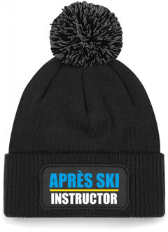 wintersport muts met pompom - Apres Ski instructor - zwart - one size - unisex One size