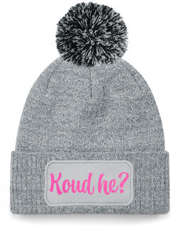 Wintersport muts met pompom - Koud He - grijs - glitter - unisex - Apres ski One size
