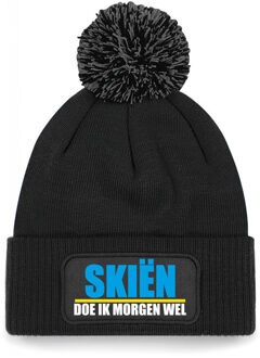 wintersport muts met pompom - Skien - zwart - one size - unisex - Apres ski One size