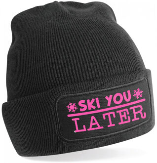 Wintersport muts volwassenen - Ski You Later - zwart - glitter - Apres ski One size