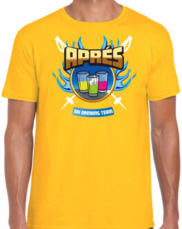 wintersport verkleed t-shirt heren - apres ski drinking team - geel - winter M