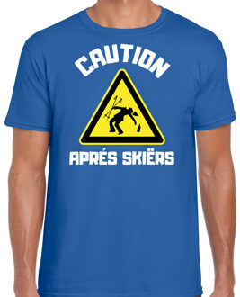 wintersport verkleed t-shirt heren - apres ski waarschuwing - blauw - winter 2XL