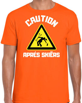 wintersport verkleed t-shirt heren - apres ski waarschuwing - oranje - winter M