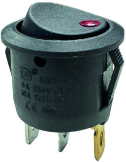 Wipschakelaar rood aan - uit, 12V, 10A, 20mm, led in blister 30340004p