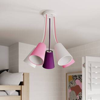 Wire Kids 5-lamps plafondlamp, wit/roze/paars wit, roze, violet