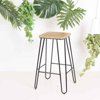 Wire metalen barkruk zwart - met houten zitting - 65 cm