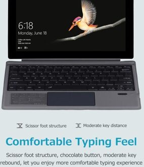 Wireless BT Keyboard Portable Ultra-thin Backlight Tablet Keyboard with Large Size Touchpad Compatible with Surface Pro 3/4/5/6/7