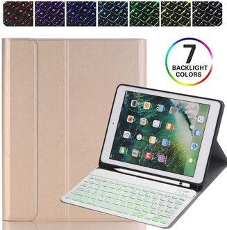 Wireless Keyboard Voor Ipad 10.2 Inch Case Pu Leather Flip Stand Cover Voor Ipad 7th Gen 10.2 "Backlit bluetooth Toetsenbord goud-Backlit