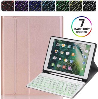 Wireless Keyboard Voor Ipad 10.2 Inch Case Pu Leather Flip Stand Cover Voor Ipad 7th Gen 10.2 "Backlit bluetooth Toetsenbord roos goud-Backlit
